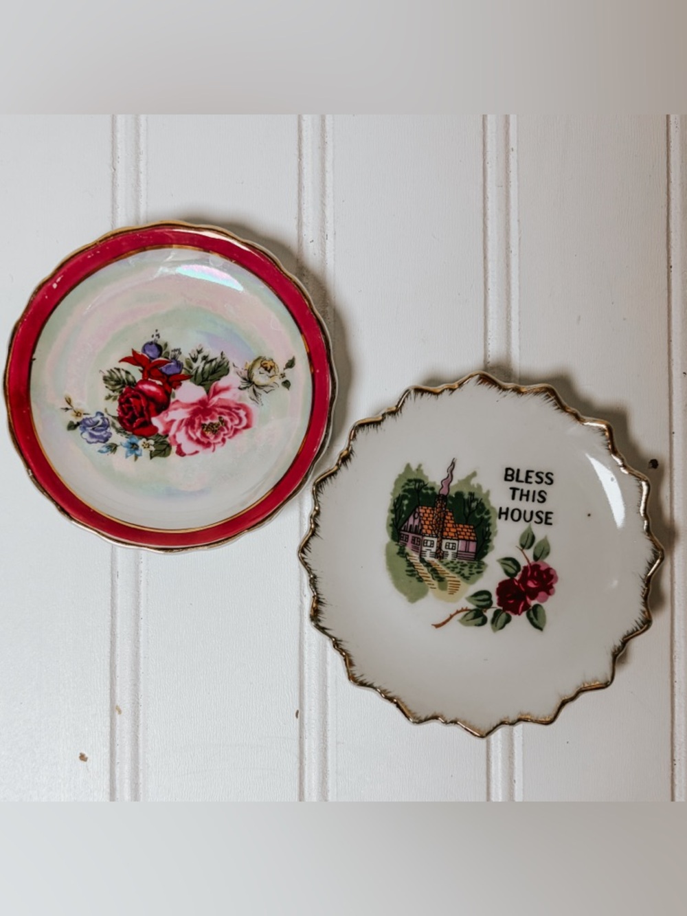 Vintage Miniature Plates Set of 2 | Bless This Home + Floral
